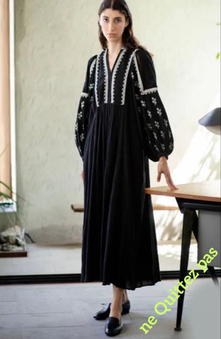 ももこ【ヌキテパ】 コットン ガーゼ リーフ エンブロイダリーヨークドレス