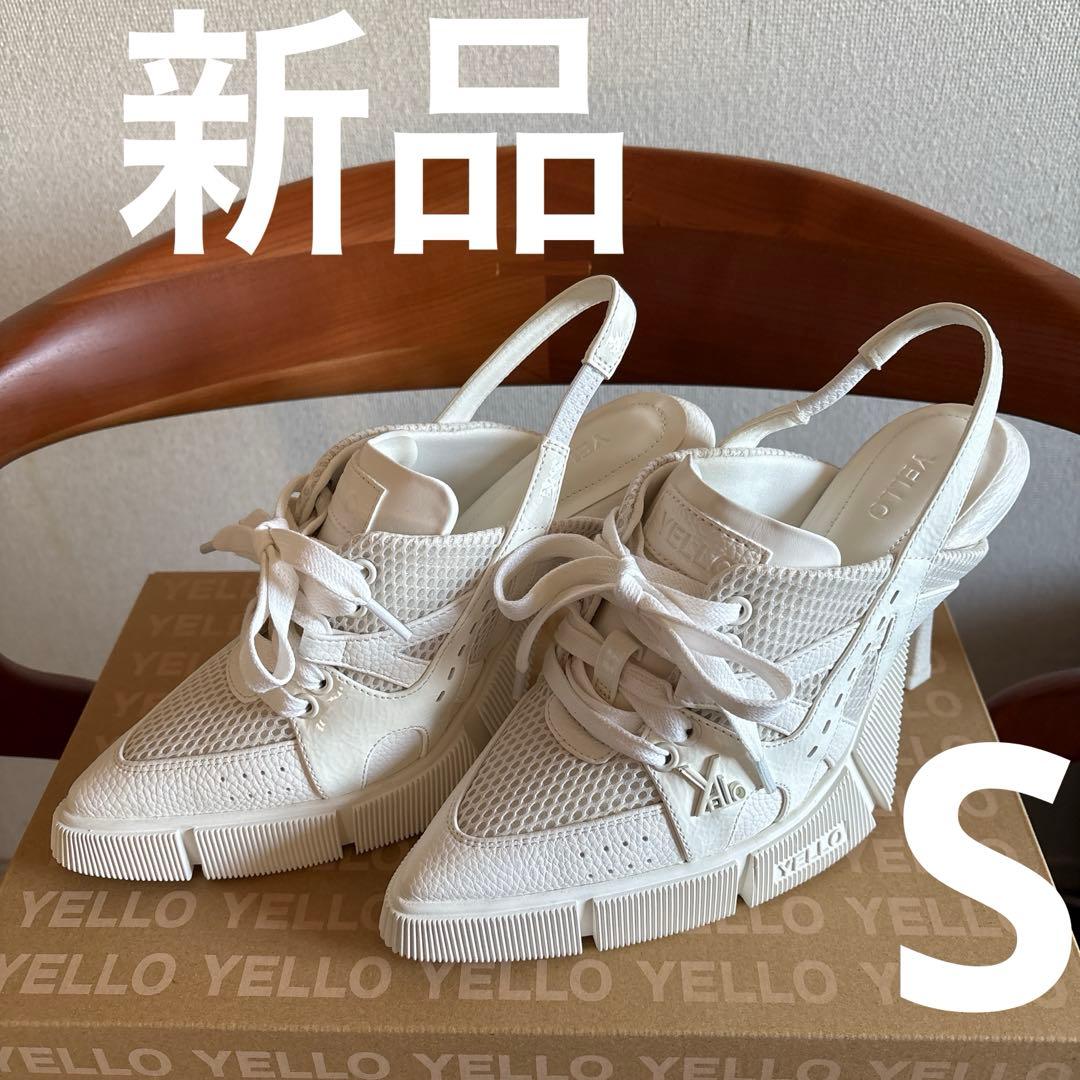 yello イエロ　ホワイト メッシュ スニーカーサンダル ミュール　高ヒールS