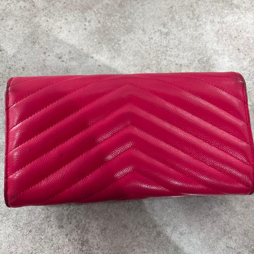サンローラン　キルティング長財布　ピンク　YSL