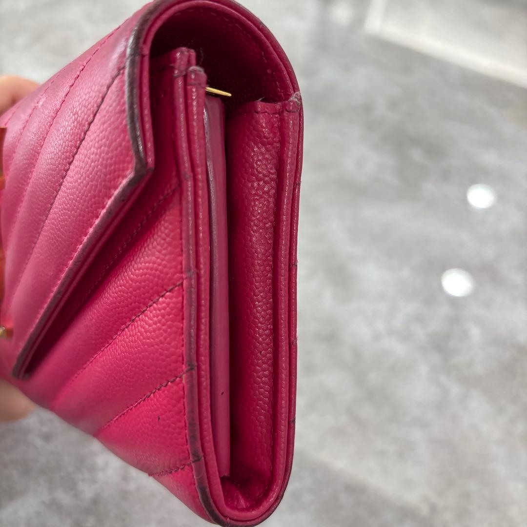サンローラン　キルティング長財布　ピンク　YSL