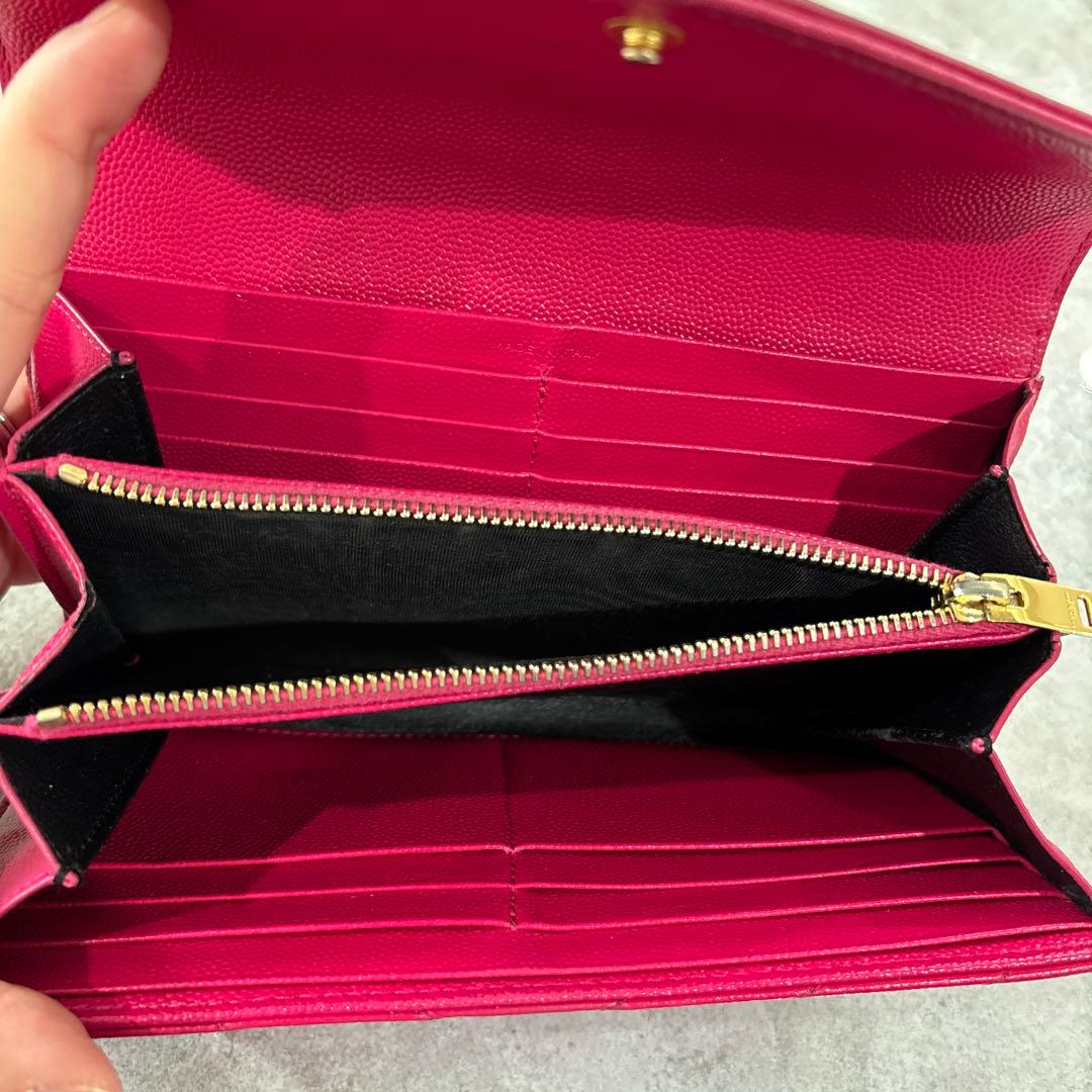 サンローラン　キルティング長財布　ピンク　YSL