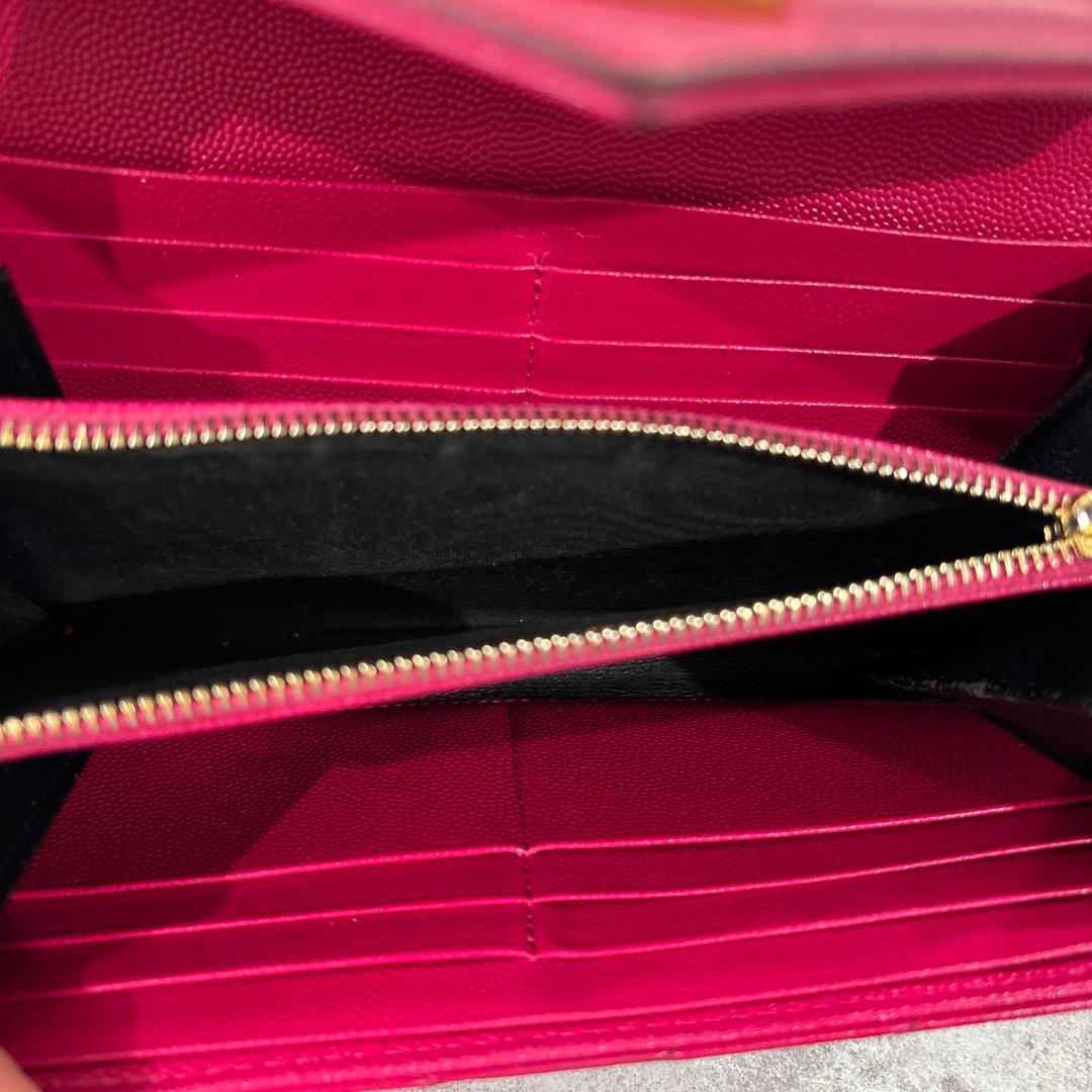 サンローラン　キルティング長財布　ピンク　YSL