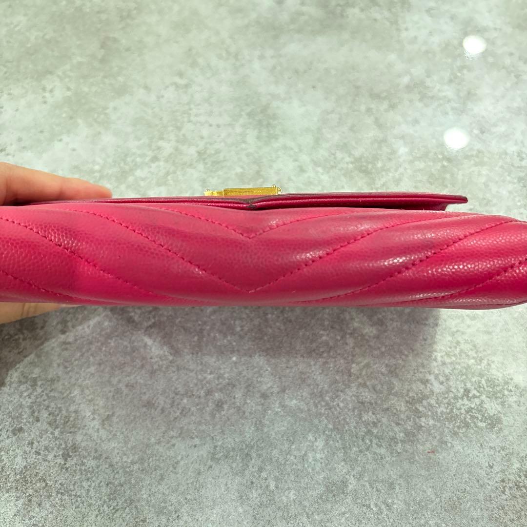 サンローラン　キルティング長財布　ピンク　YSL