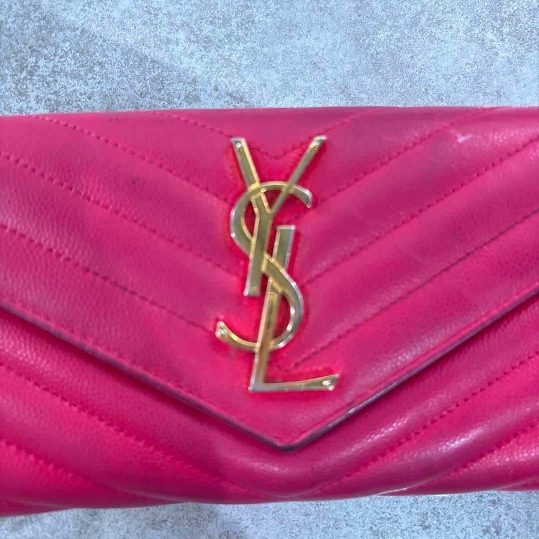 サンローラン　キルティング長財布　ピンク　YSL