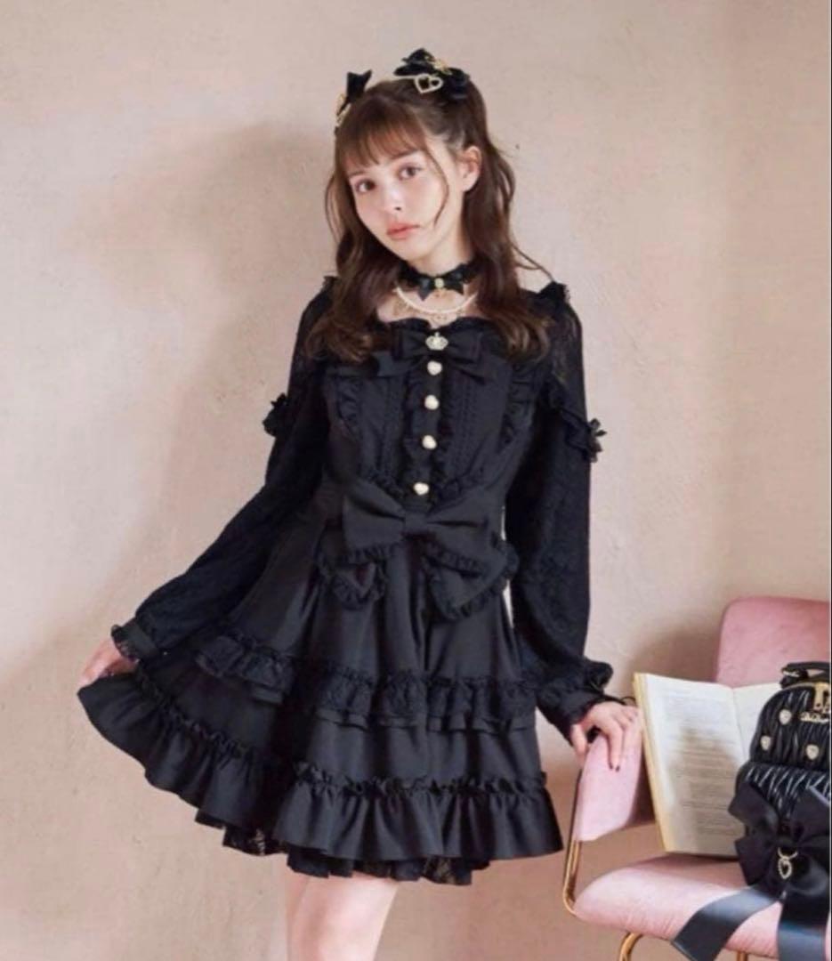 LIZLISA ティアラリボンティアードワンピース ブラック