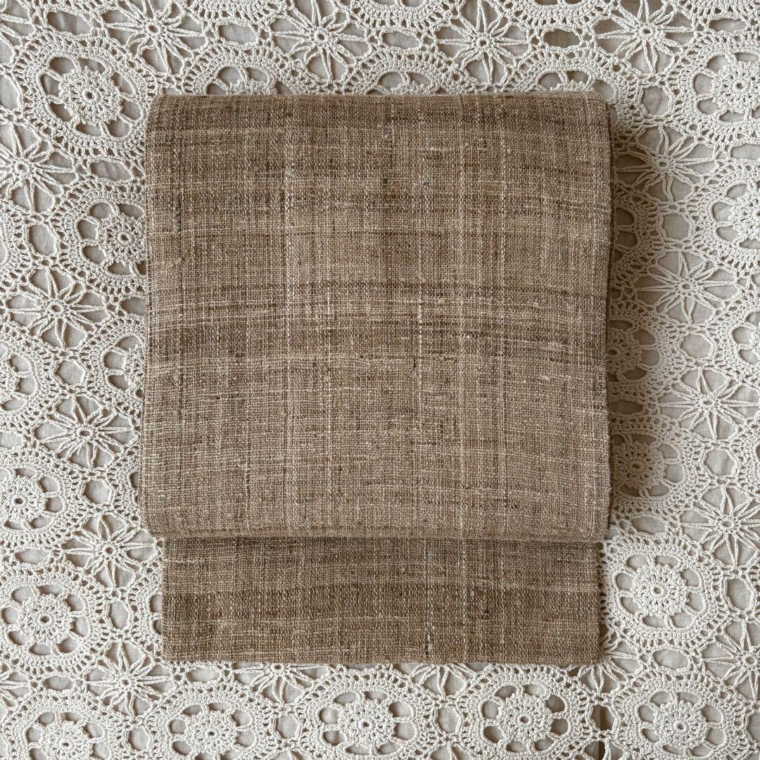 樹木の幹を思わせる焦げ茶色 無地帯 紬帯 信州紬 名古屋帯