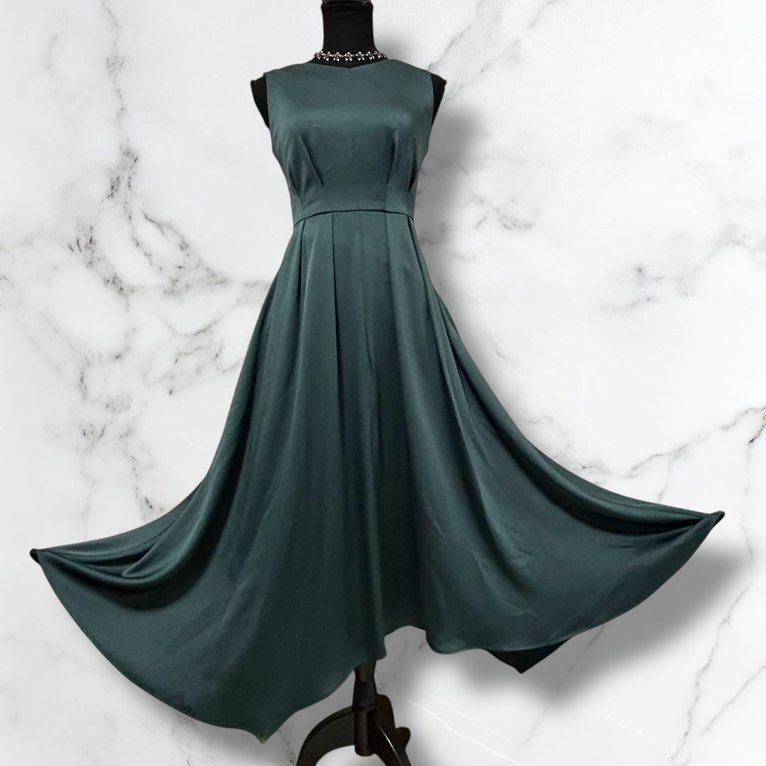 AIMER【エメ】ドレス ロング　サイズ9[M] 深緑　バッグ編み上げ　リボン