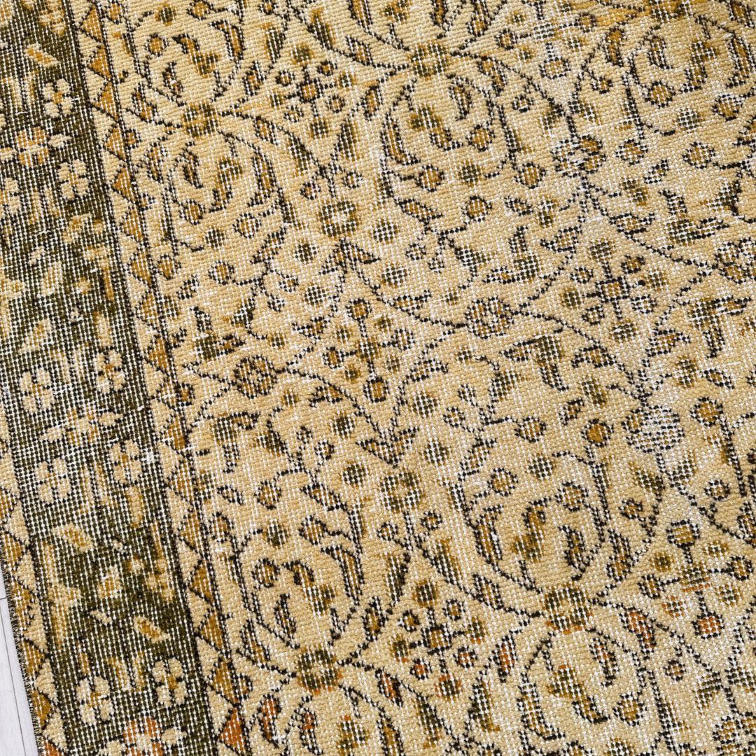 トルコ ヴィンテージラグ A130 イエロー オリーブグリーン オーバーダイラグ