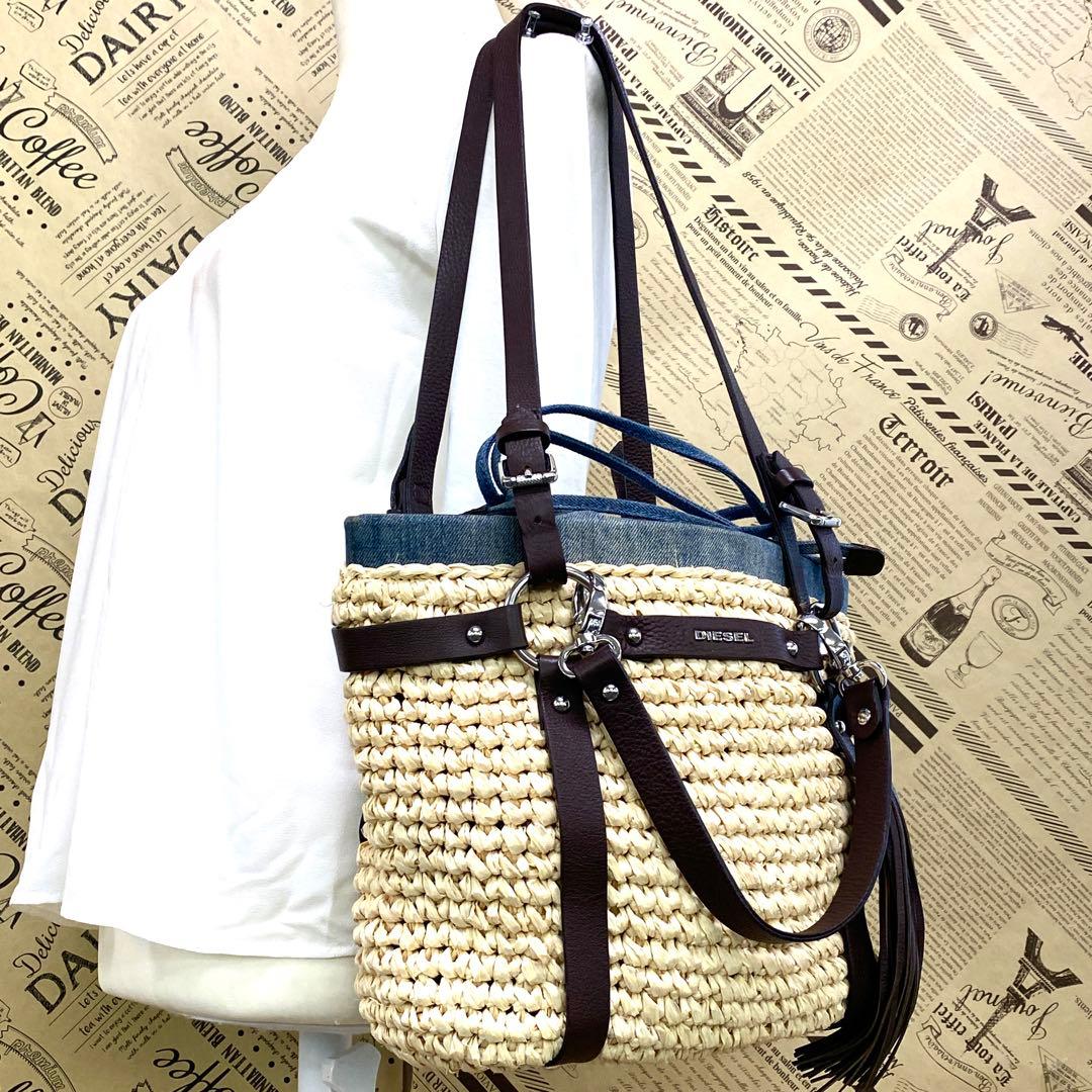 ディーゼル ハンド カゴバッグ デニム 巾着 旅行 ショルダー FT112