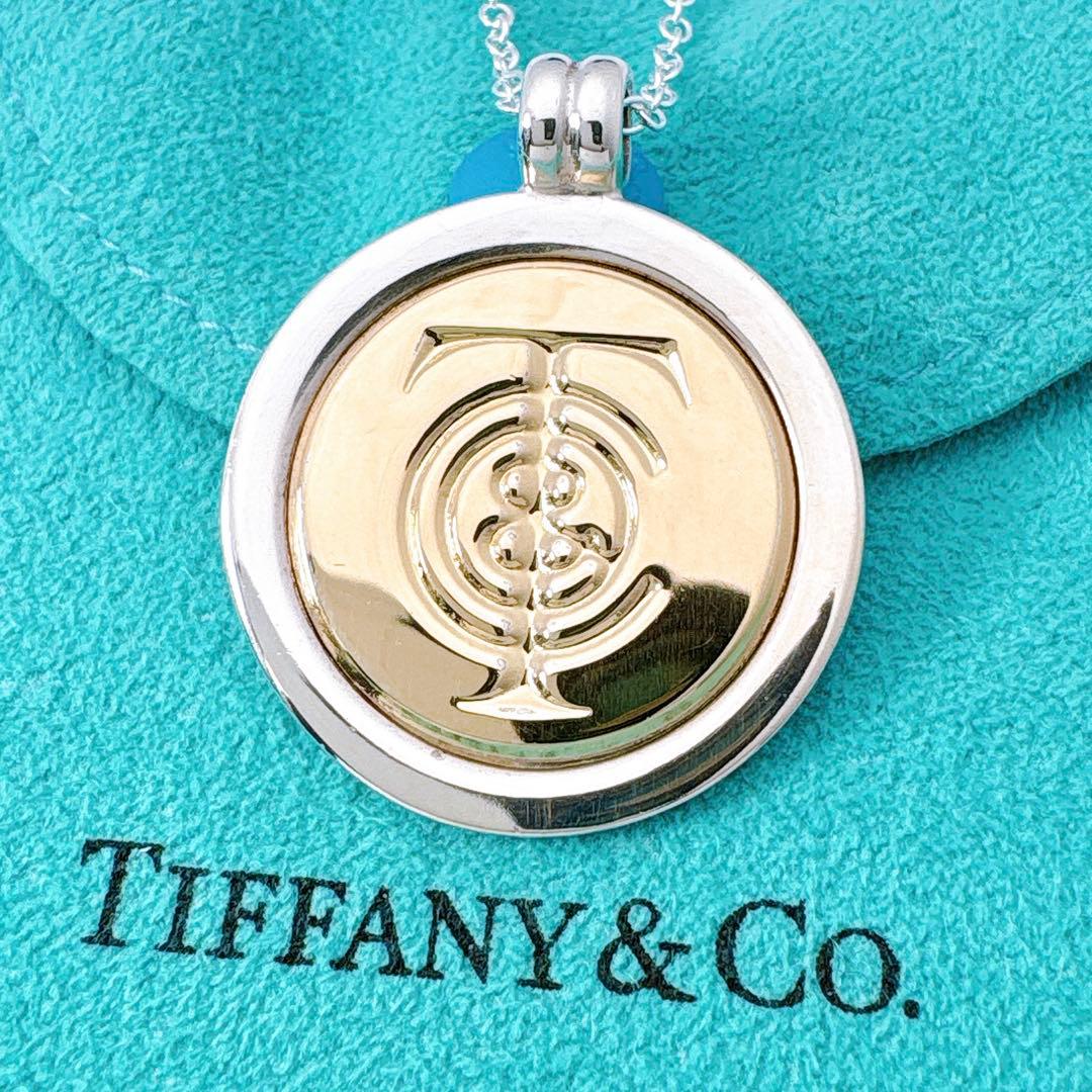 極美品 オールドティファニー 旧ロゴ コンビ チェーン社外品 シルバー k18