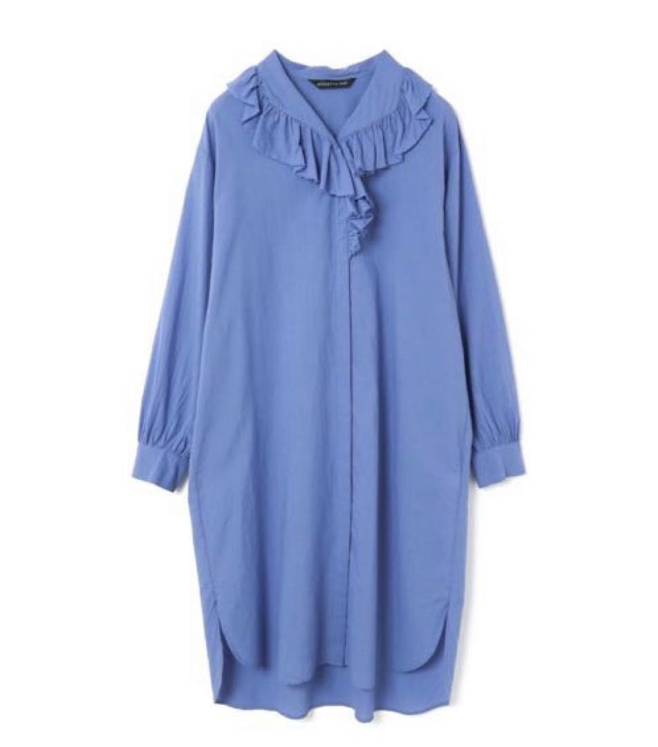 25SS ミズイロインド　フリルカラーシャツワンピース　極美品　オフホワイト