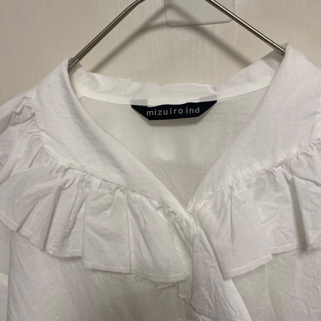 25SS ミズイロインド　フリルカラーシャツワンピース　極美品　オフホワイト
