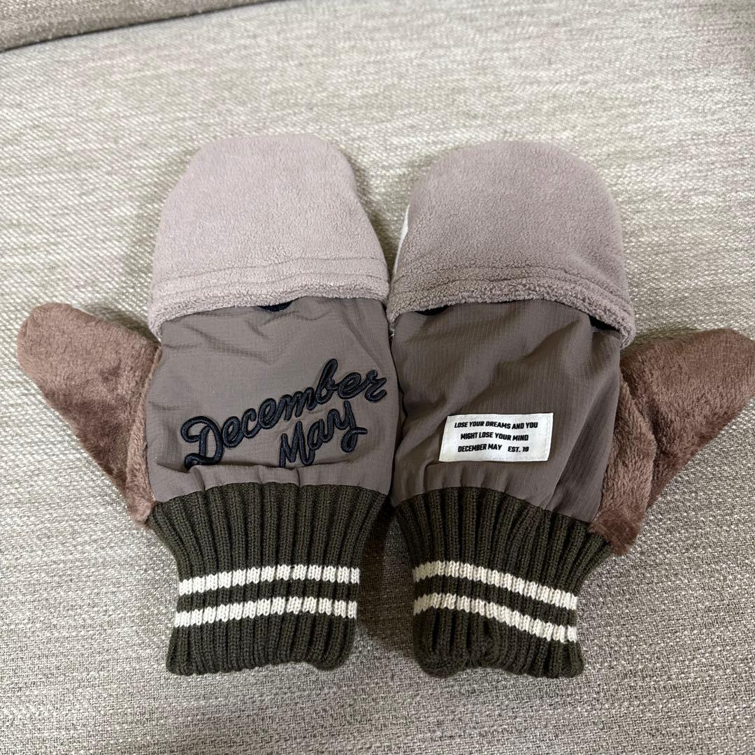 December May ミトン手袋 ブラウン ホワイト