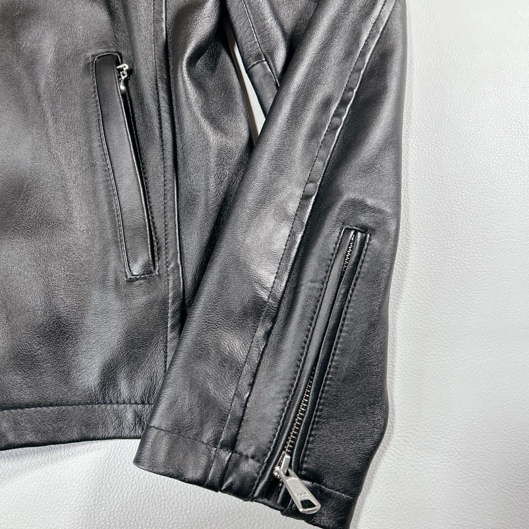 美品 SHIPS 黒ラムレザー シングルライダースジャケット Lサイズ