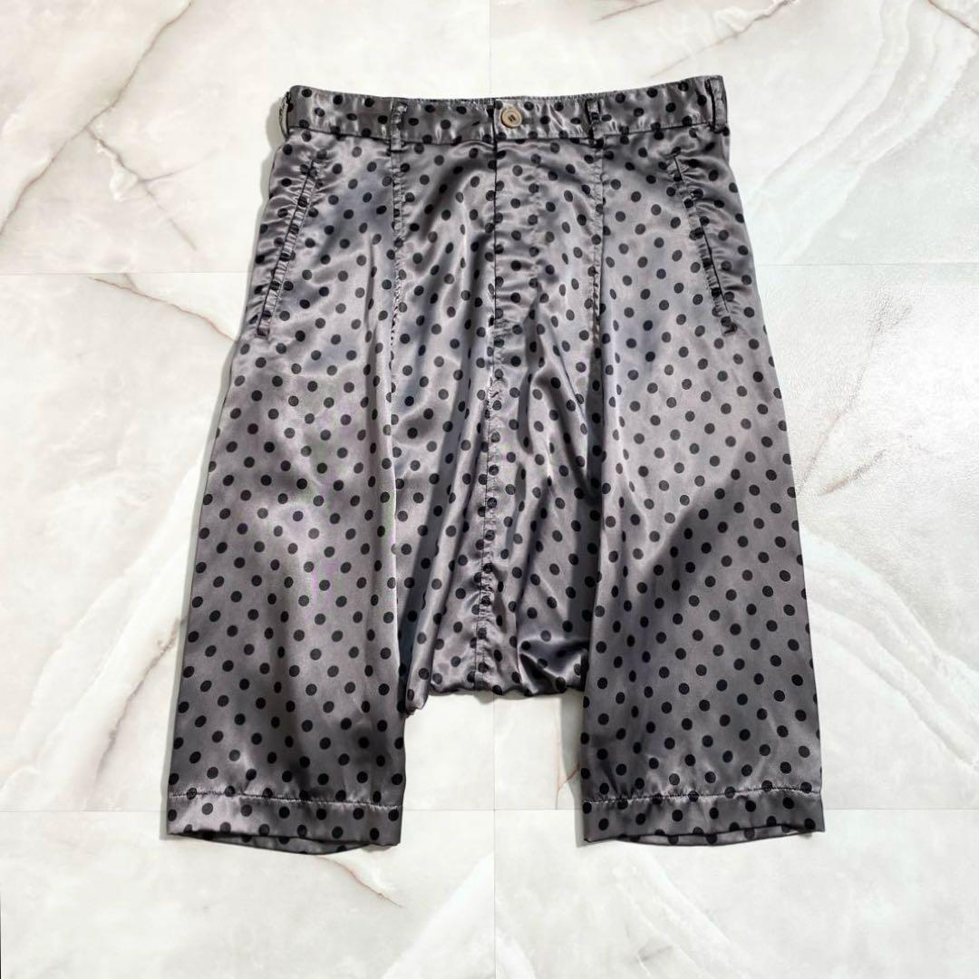 A17262 美品 コムデギャルソン ドット柄 サテンサルエルハーフパンツ 銀