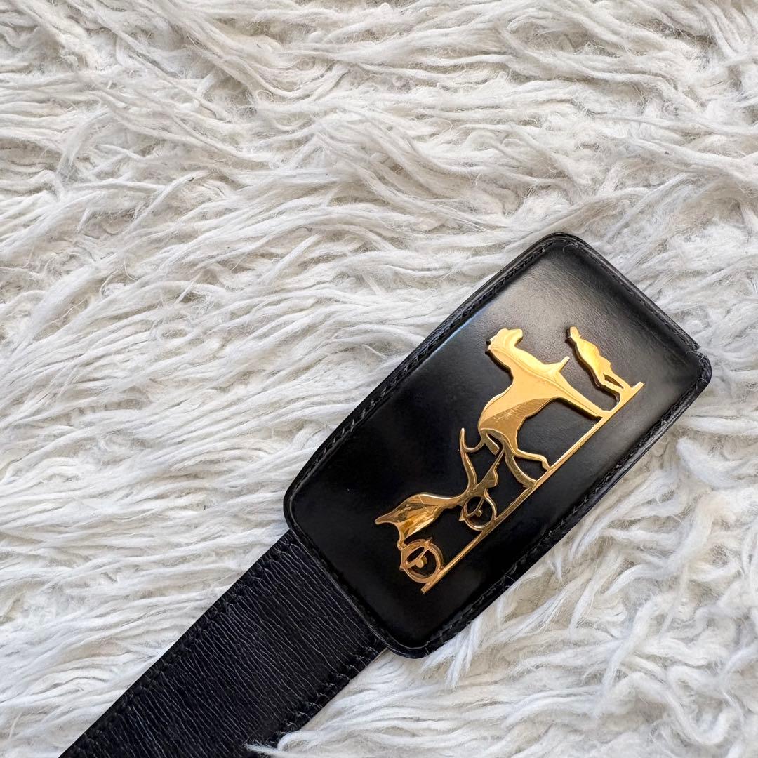 HERMES 馬車ロゴ レディース　ゴールド金具 刻印 仏製 ベルト　60