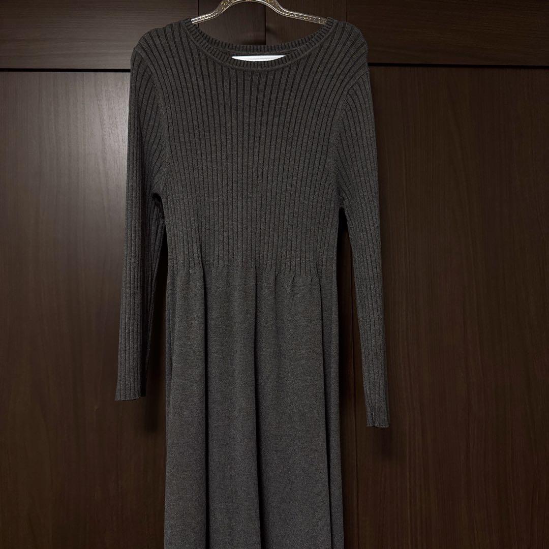 ニットベスト＆ワンピース レイヤードセット リボン ダークグレー マタニティ