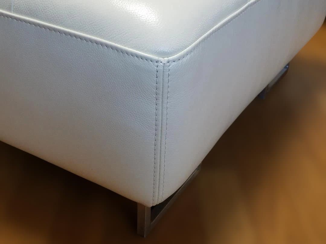 ①IDC 大塚家具 本革 オットマン L/Sコンフォート ホワイト レザー 中古