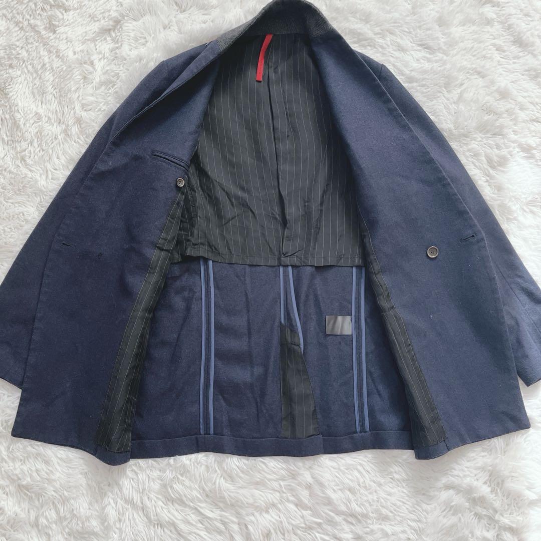 希少　ヤントル　ノーカラー　ジャケット　ネイビー
