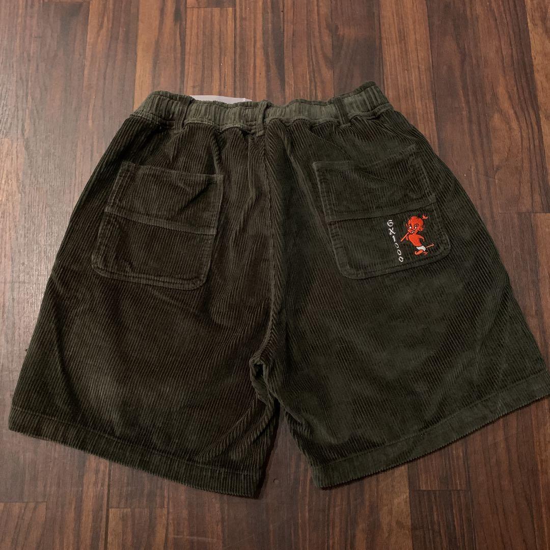 新品タグ付GX1000 コーデュロイショーツ　悪魔デビル刺繍ハーフパンツL緑