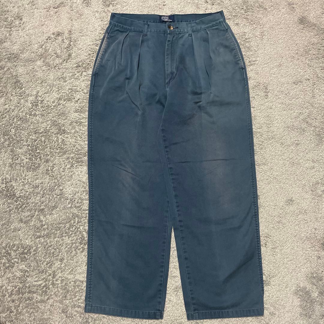80s usa製 初期 ポロチノ フェード ラルフローレン w32 ネイビー