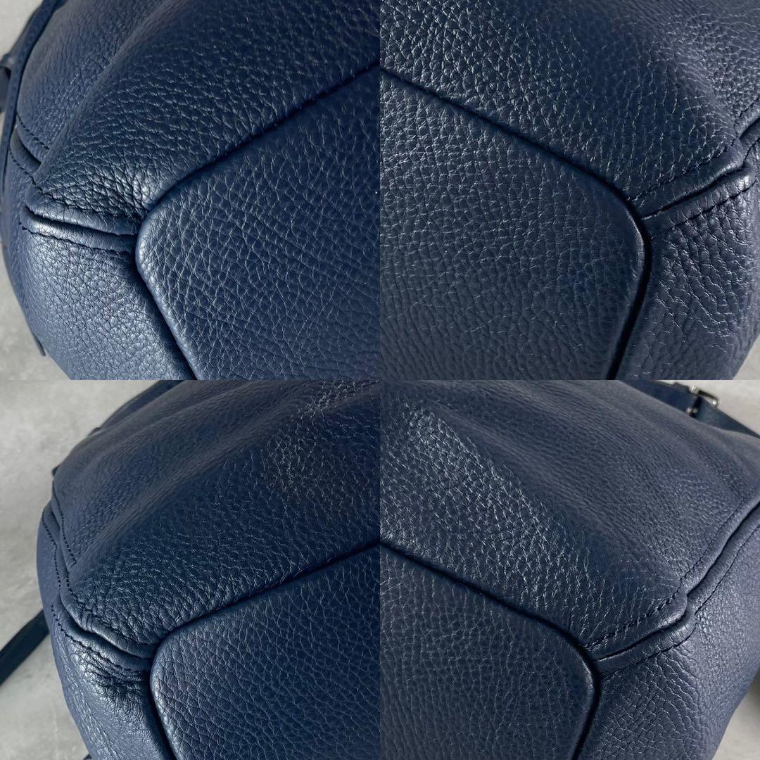 極美品✨土屋鞄 クラルテ 巾着 ギャザーショルダー バッグ ネイビー フリンジ