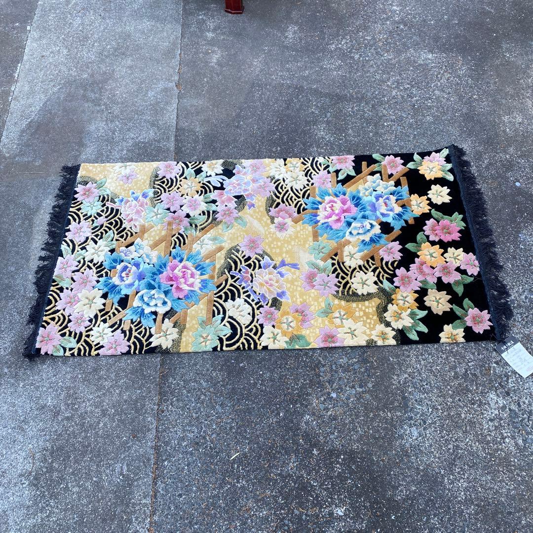 【未使用】中国段通 シルク100％ タグ付き 手織り絨毯 カーペット120段