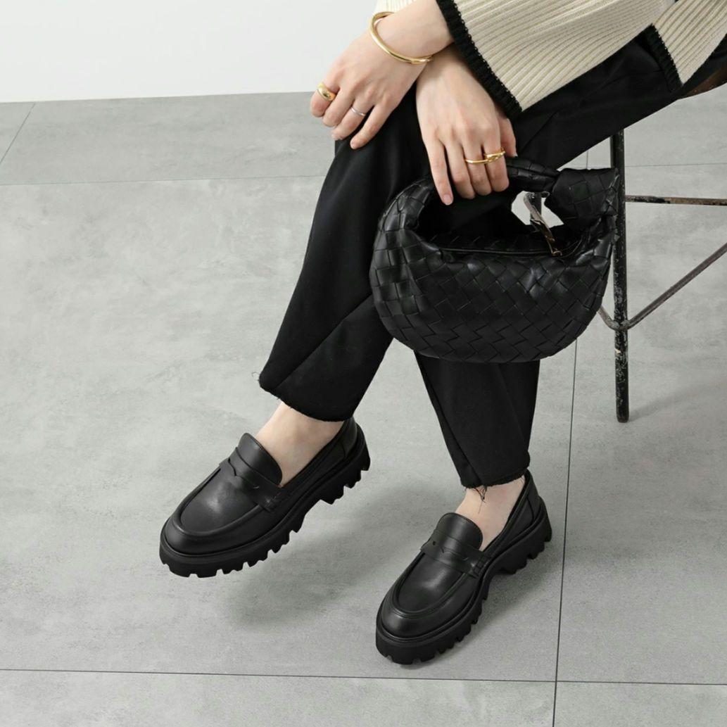 【美品】FABIO RUSCONI　本革　ローファー　厚底　チャンキーヒール　黒