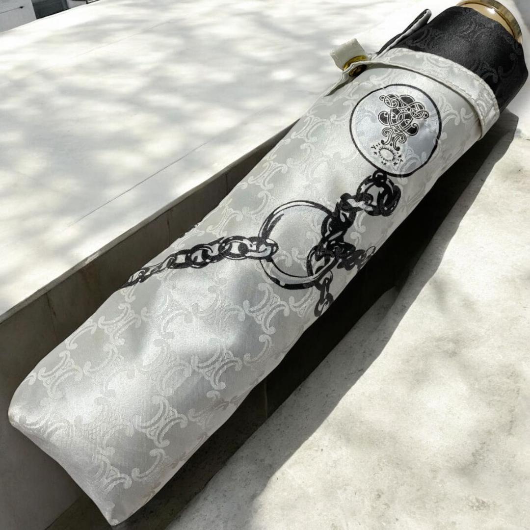 CELINE セリーヌ トリオンフ ゴールド金具 折りたたみ傘 雨傘 シルバー