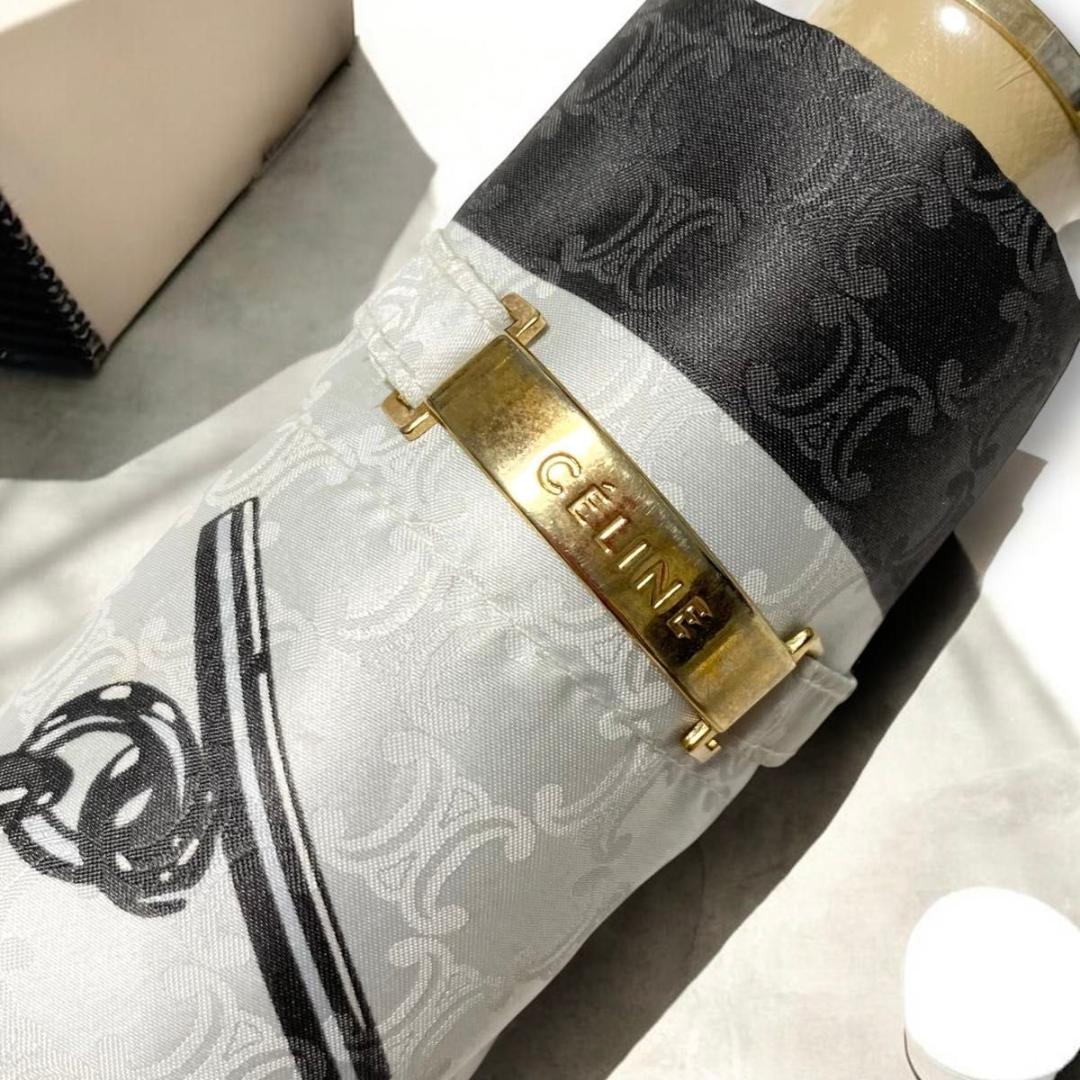 CELINE セリーヌ トリオンフ ゴールド金具 折りたたみ傘 雨傘 シルバー