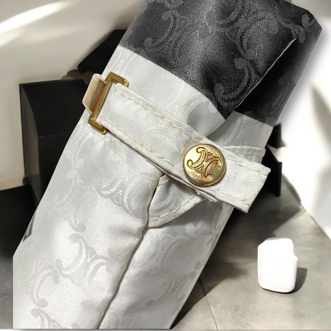 CELINE セリーヌ トリオンフ ゴールド金具 折りたたみ傘 雨傘 シルバー