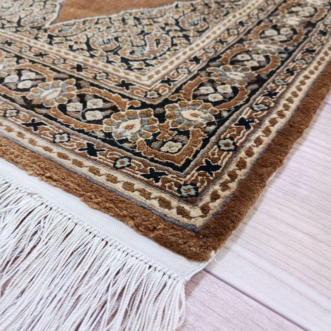 Y3211 高級中国緞通 シルク100% 手織り260段 95×48㎝