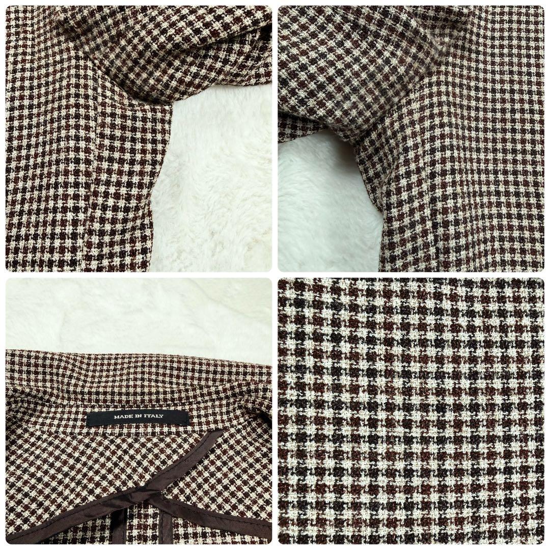 極美品タリアトーレ テーラードジャケット 千鳥格子柄 シルク 麻44
