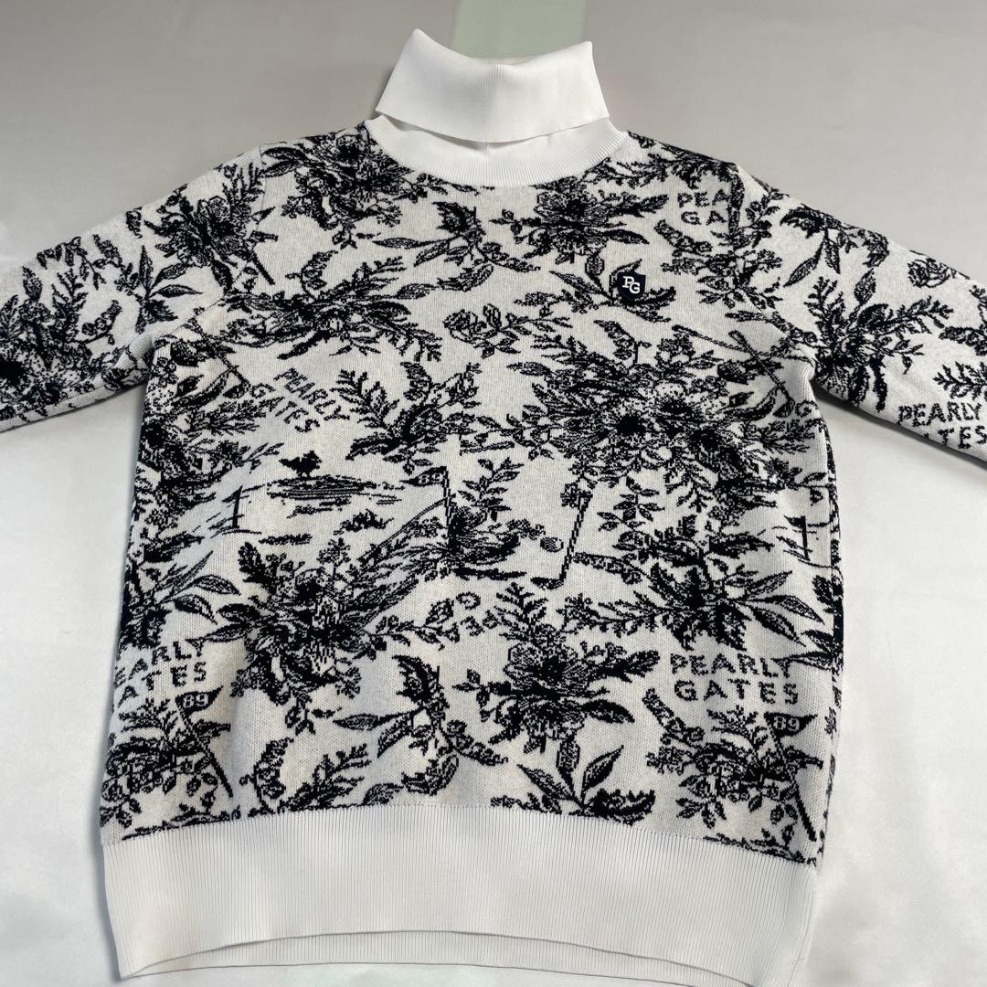 未使用タグ付き　パーリーゲイツ　ニット　セットアップ　タートルネック　花柄　総柄