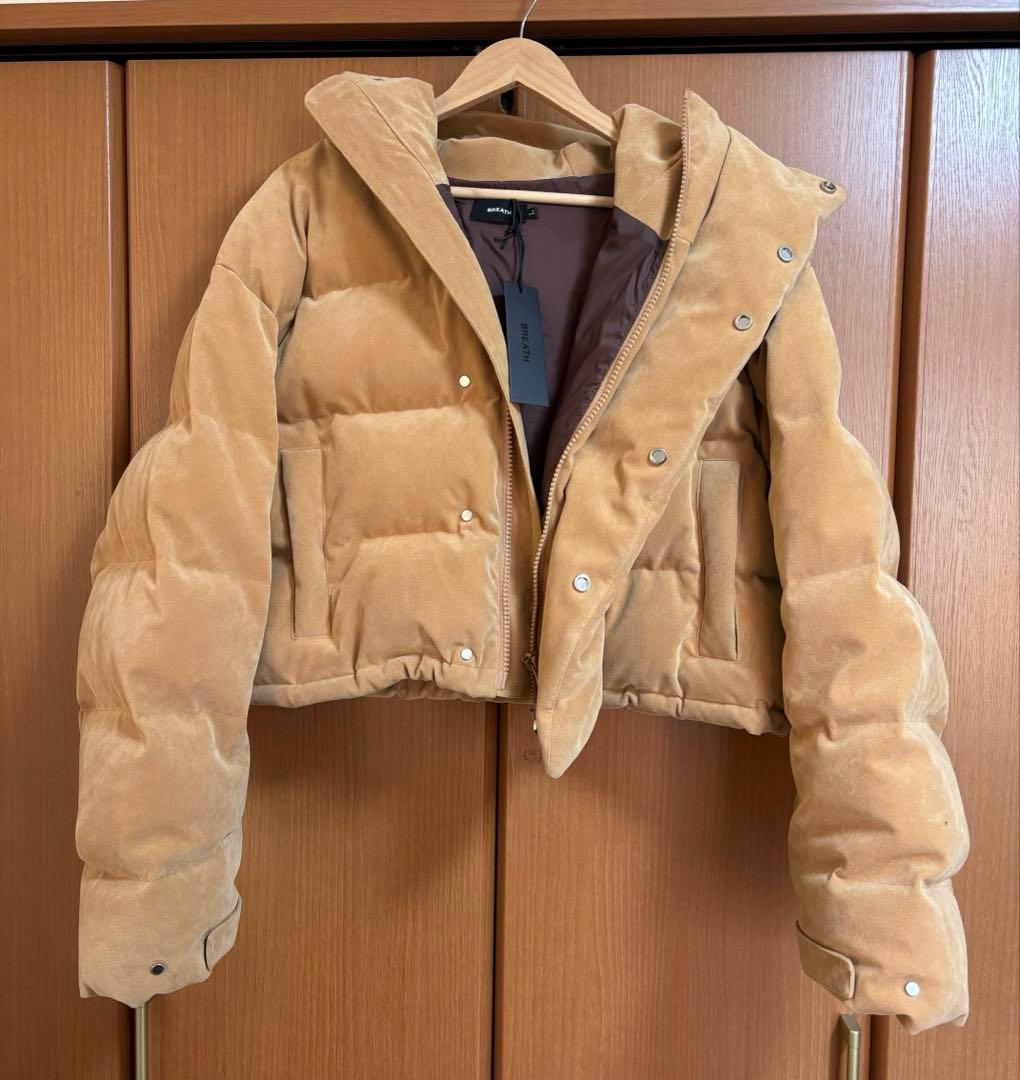 BREATH FAUX SUEDE SHORT HOODIE DOWN ベージュ