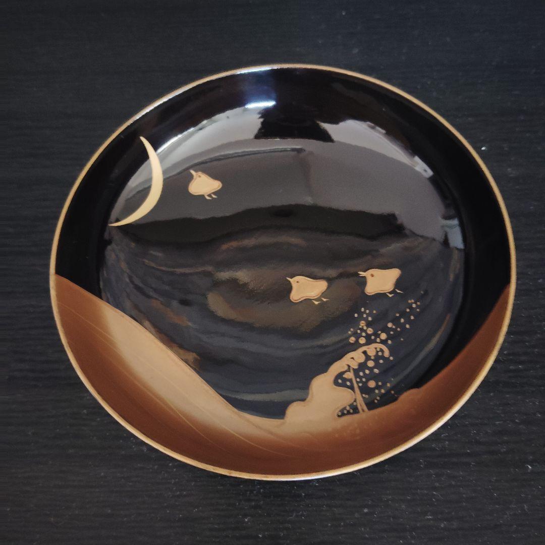 明治 骨董 輪島塗 木製 金蒔絵 波 千鳥 蓋付 吸物椀 アンティーク