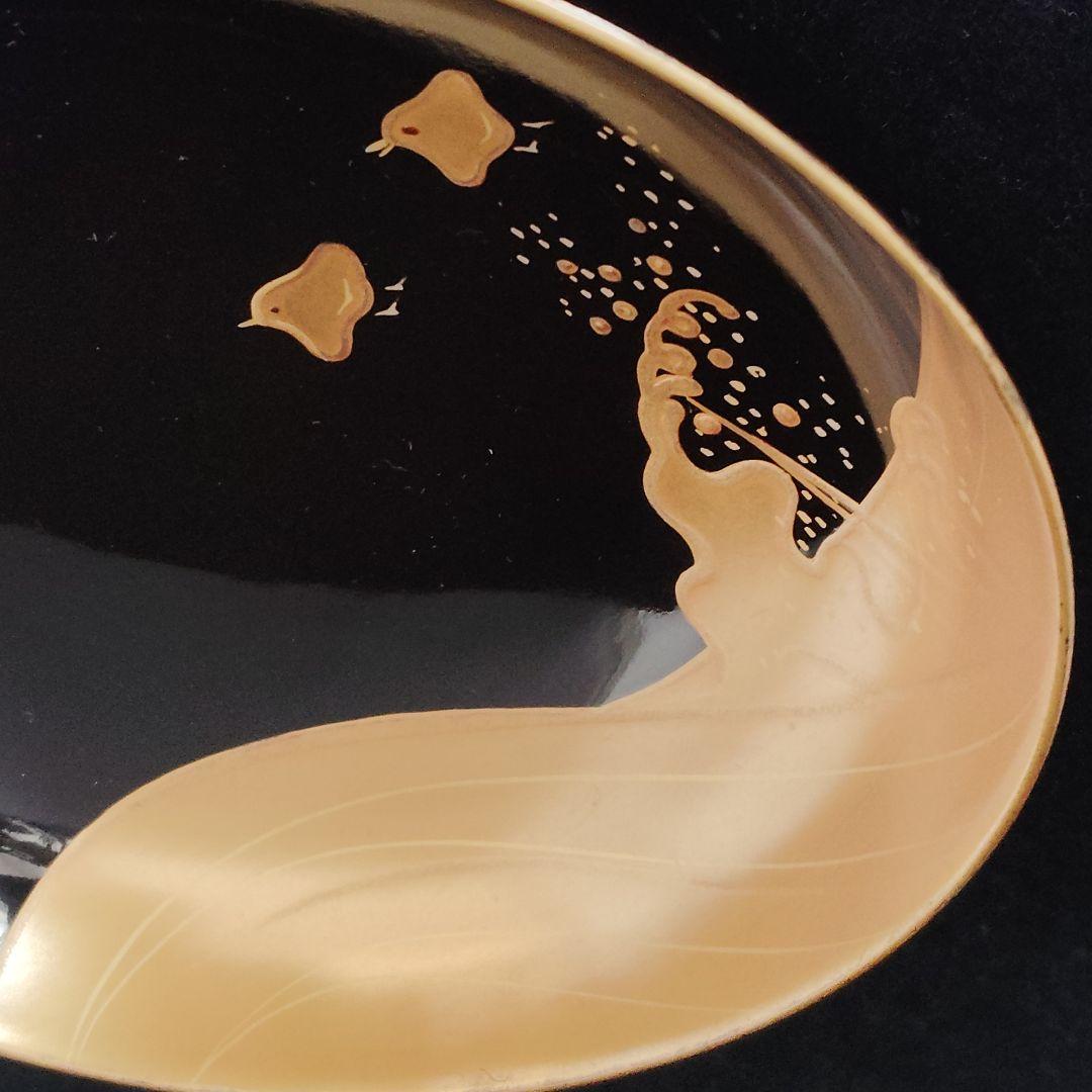 明治 骨董 輪島塗 木製 金蒔絵 波 千鳥 蓋付 吸物椀 アンティーク