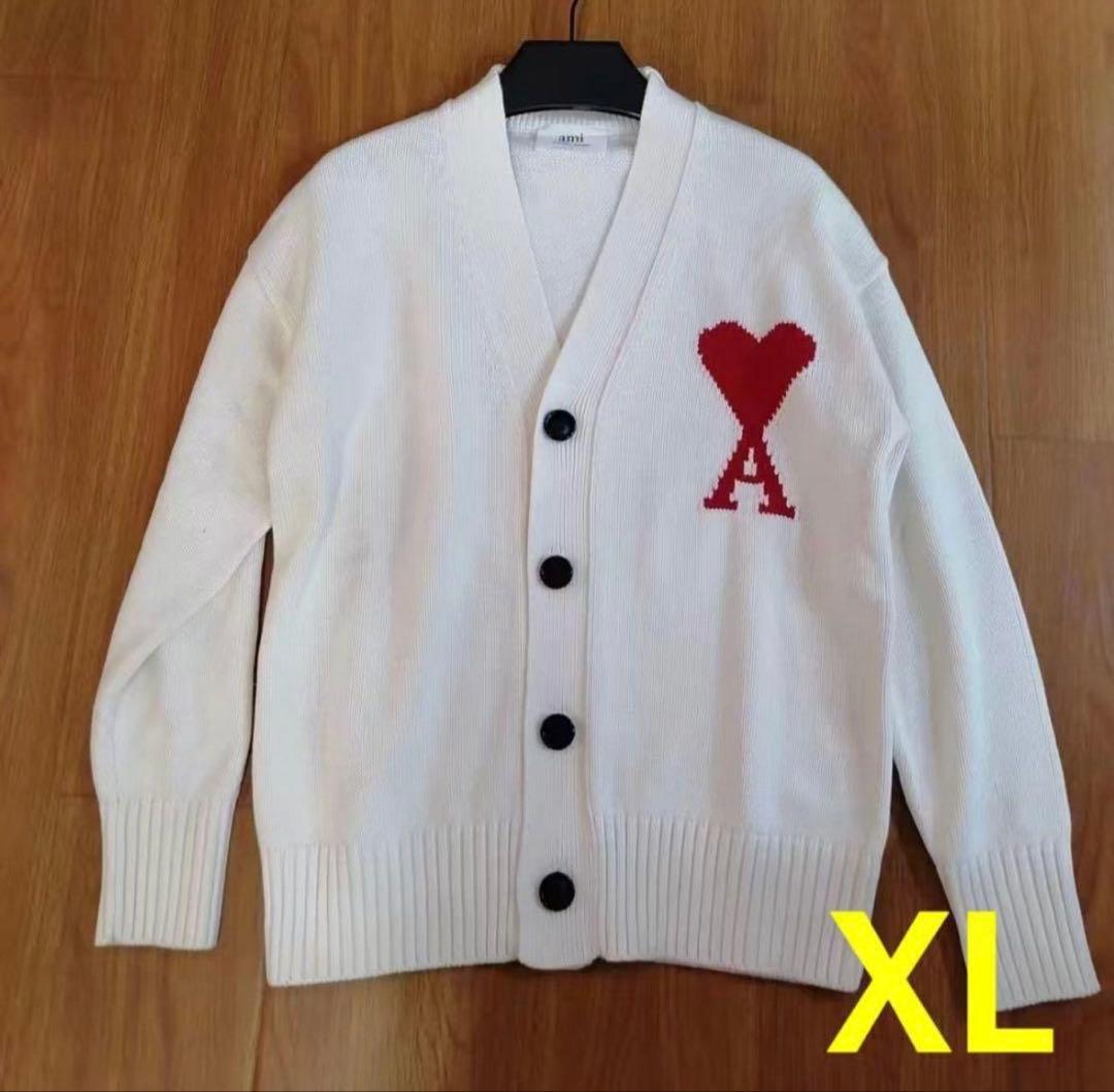 ハート刺繍 ホワイトニットカーディガン XL アミパリス AMI paris