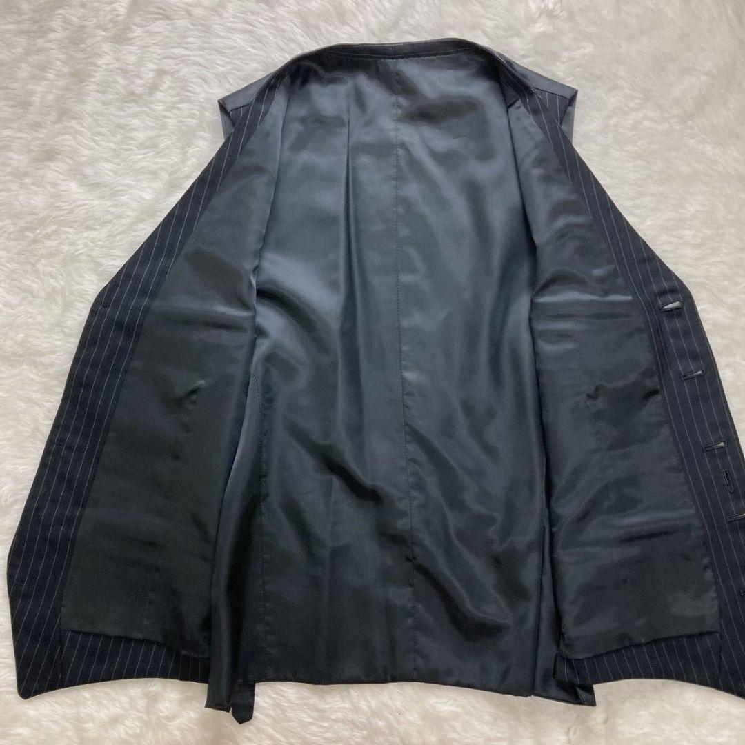 バーバリーブラックレーベル『3ピース』 ジャケット ベスト 黒 ストライプ 40