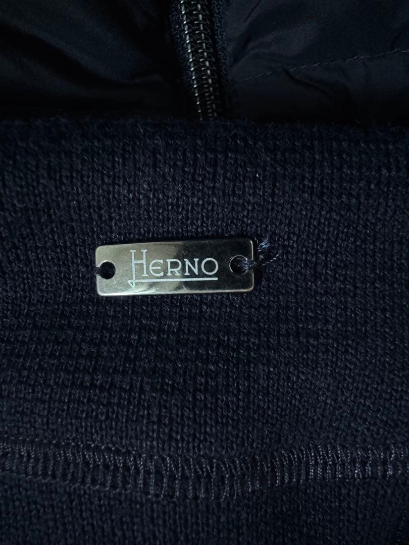 美品　HERNO ヘルノ　ネイビー フード　ダウンジャケット　48