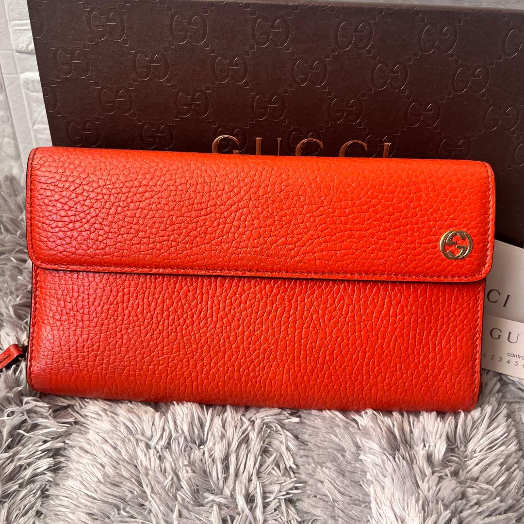 極美品✨GUCCI 大容量　インターロッキング　シボレザー　ラウンドジップ