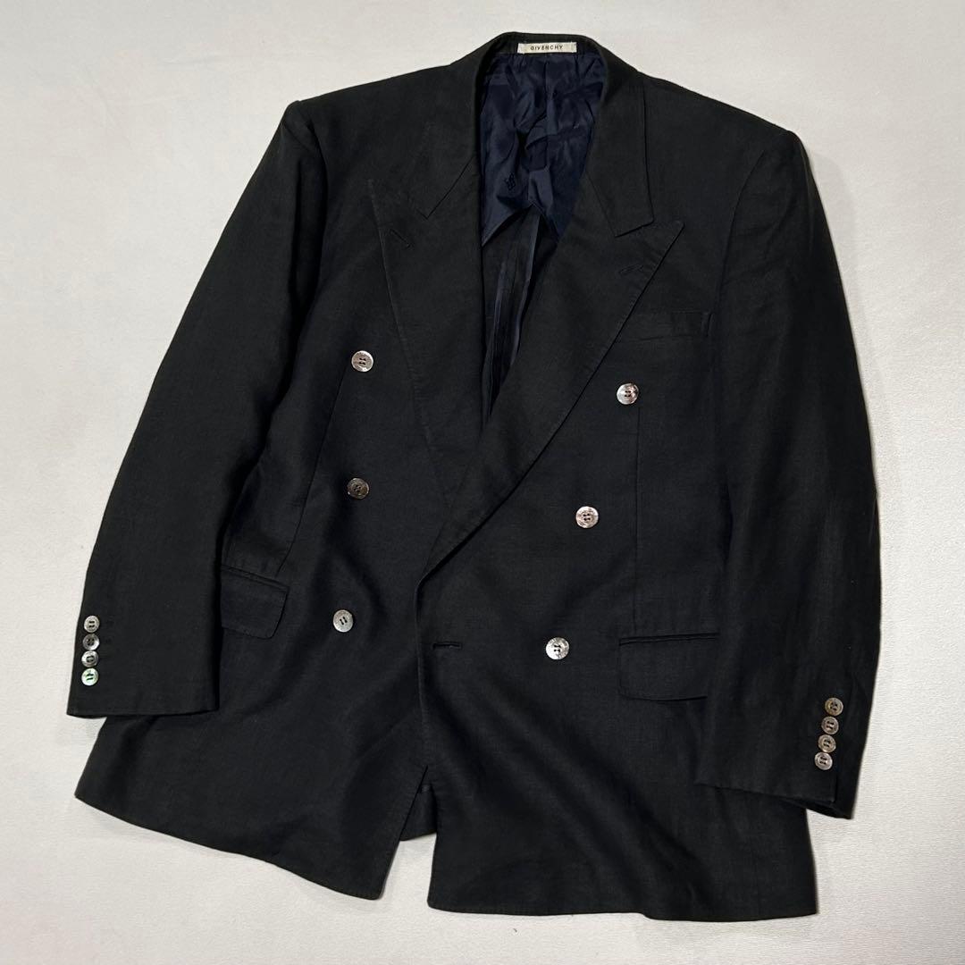 80s GIVENCHY リネン100% ダブルブレスト テーラードジャケット