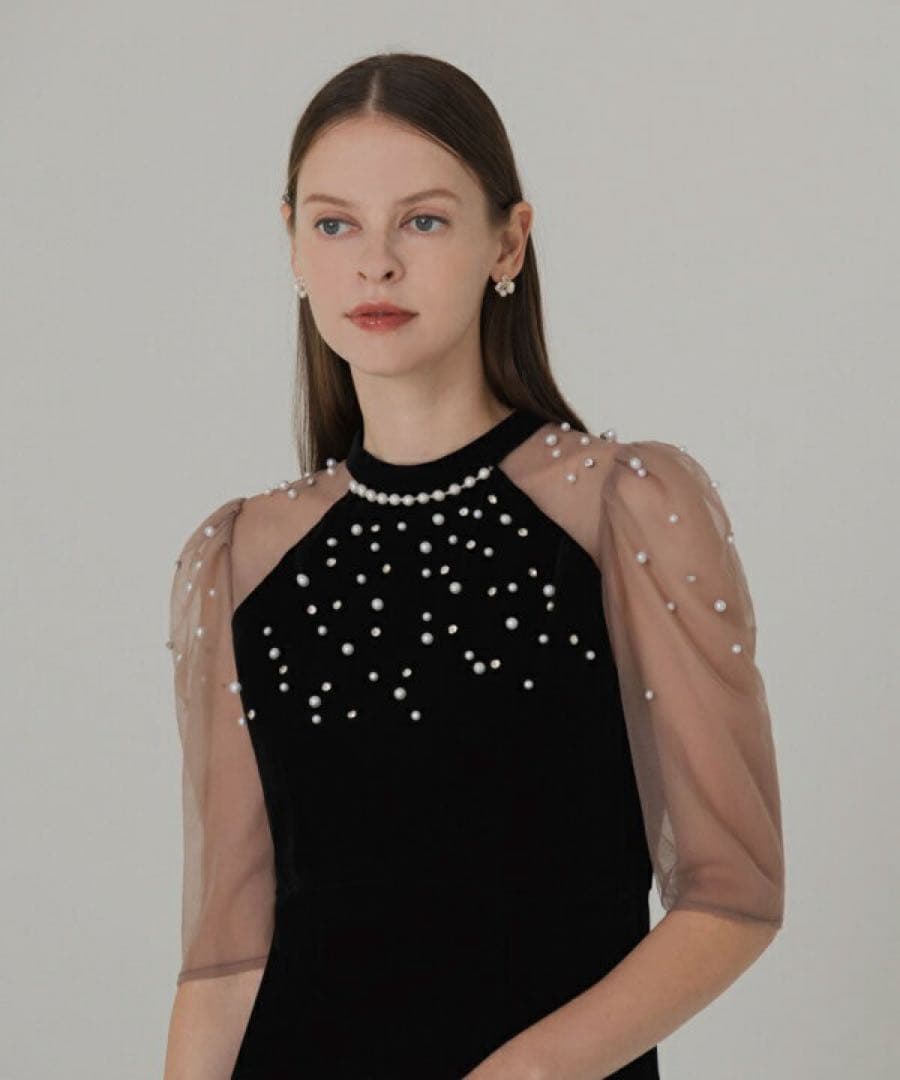 ＊美品＊ Leja シアースリーブパールビジューベロアマーメイドドレス