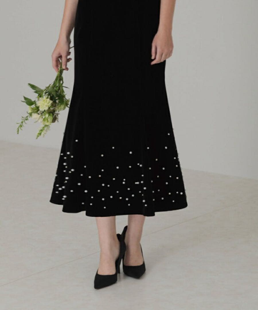 ＊美品＊ Leja シアースリーブパールビジューベロアマーメイドドレス