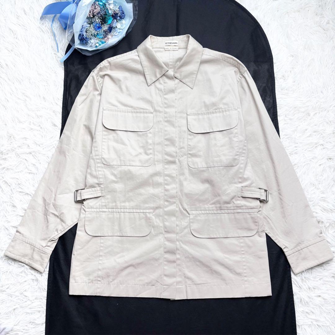 エルメス マルジェラ期 コットンサファリジャケット ベルト 長袖 H刺繍ボタン
