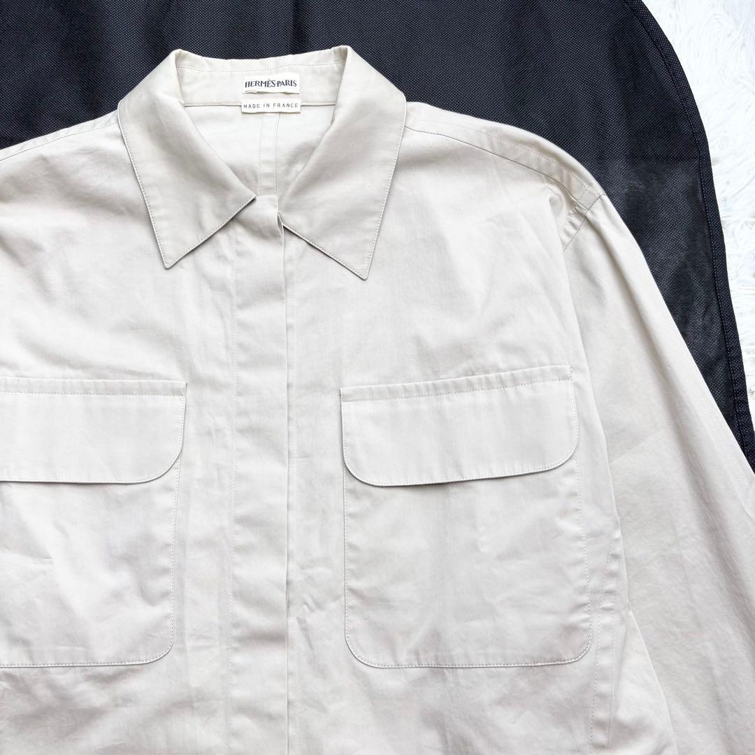 エルメス マルジェラ期 コットンサファリジャケット ベルト 長袖 H刺繍ボタン