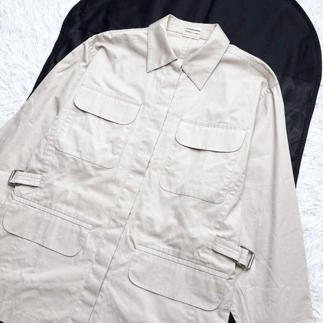 エルメス マルジェラ期 コットンサファリジャケット ベルト 長袖 H刺繍ボタン