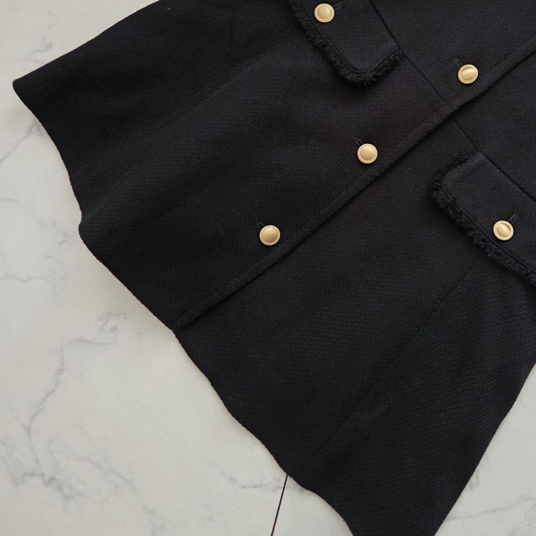 美品バスケット　ペプラムジレ　金ボタン　ネイビー　グリーンレーベルリラクシング