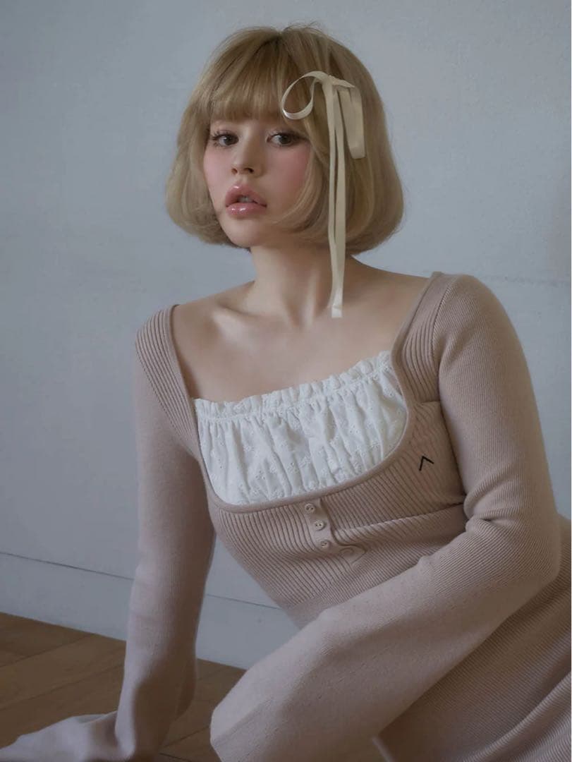 新品　andmary Poppy lace mini dress ベージュ