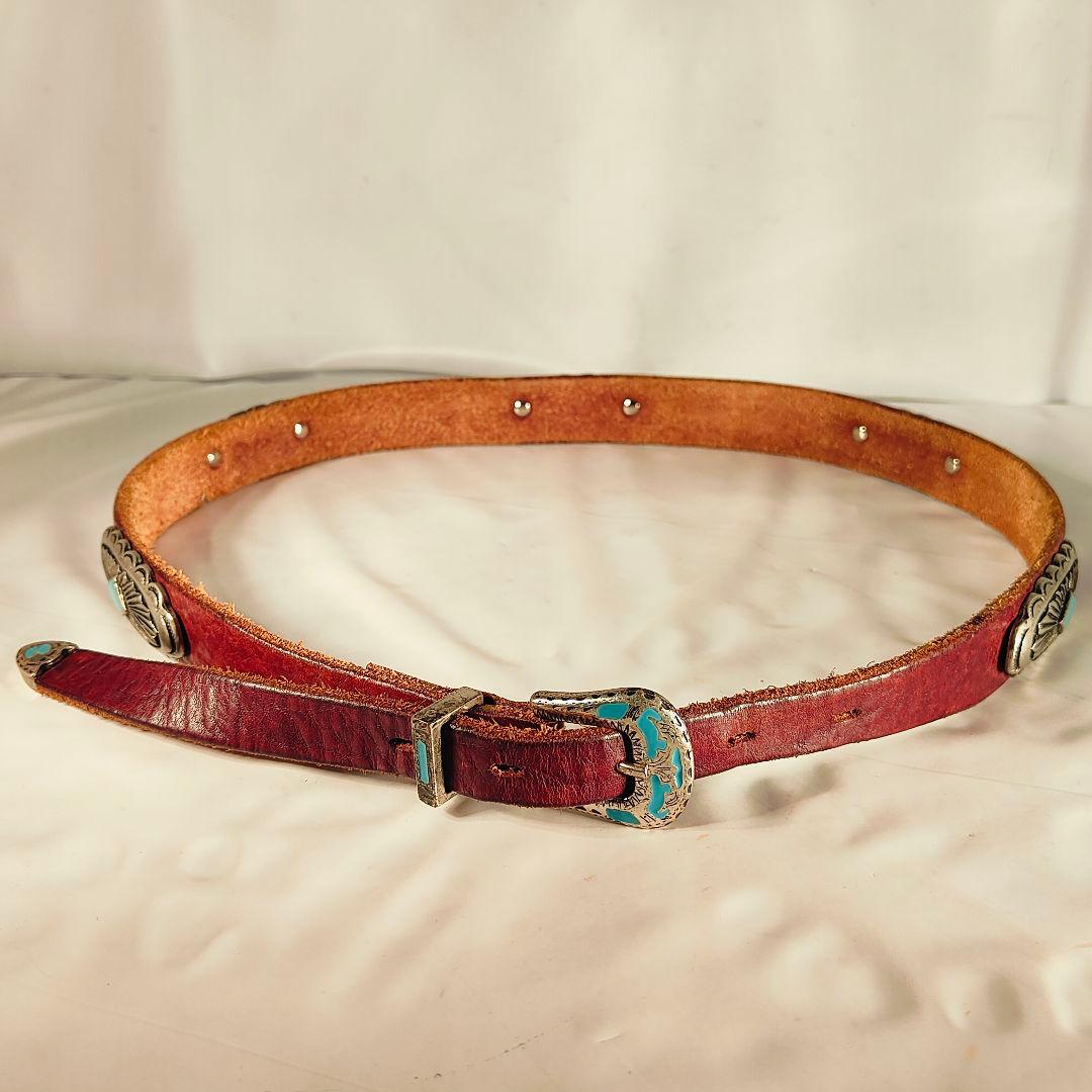 【ヴィンテージ】PUNTO VITA 高級碧ターコイズコンチョベルト　イタリア製